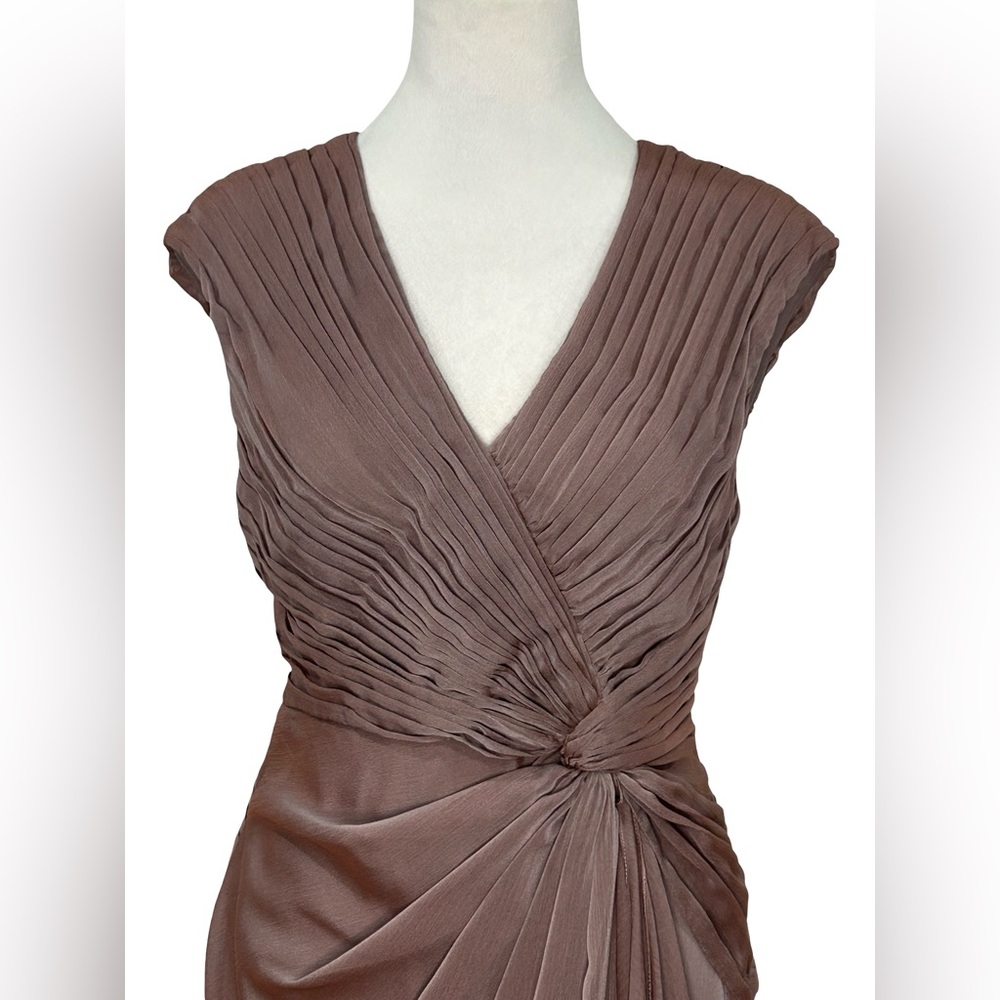 Adrianna Papell Mauve Pink Chiffon Pleated Cocktail Dress Ruched Size 8 Fairy - Picture 3 of 10
